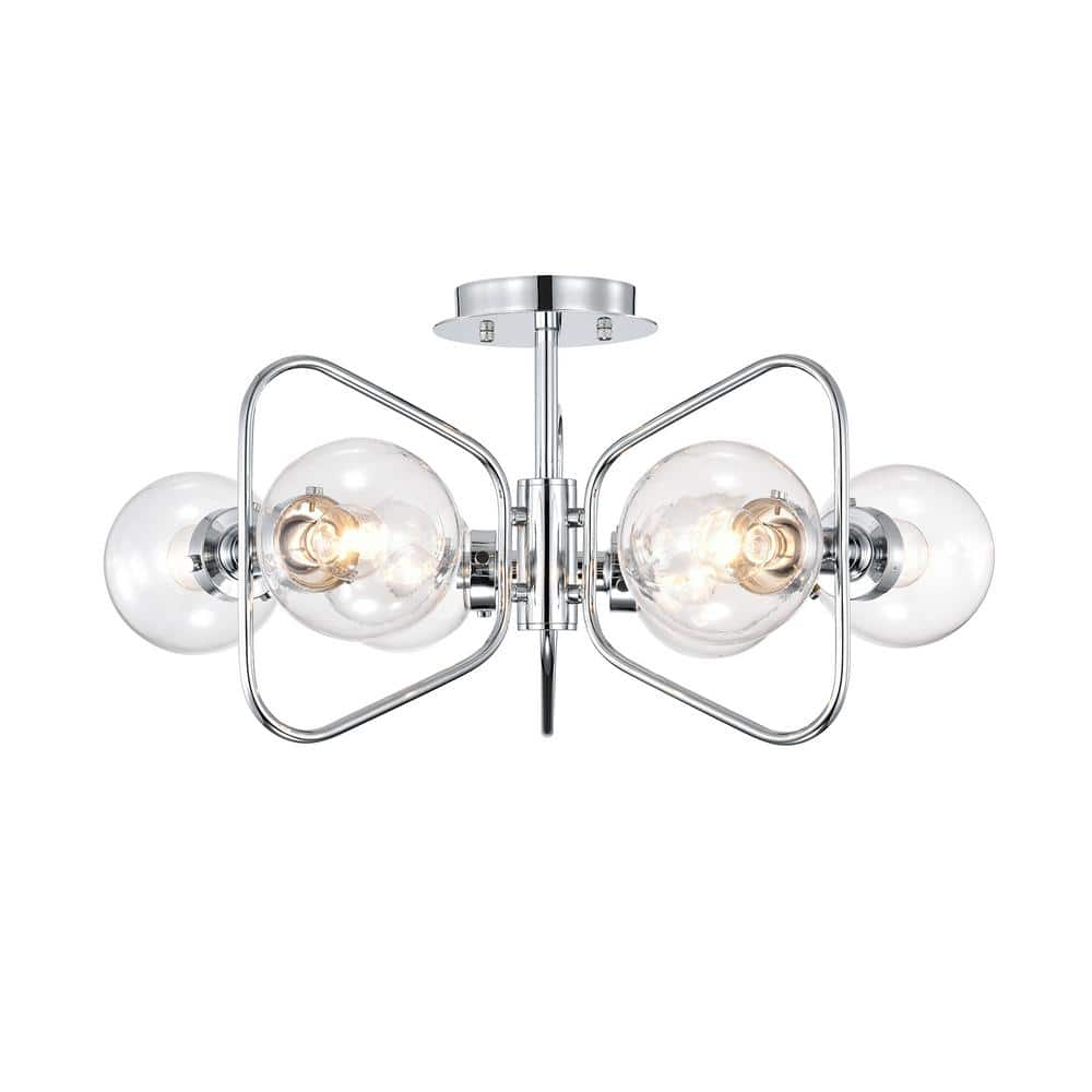 Elaina Chrome 6-Light Geometric Metal Frames Semi-Flush Mount