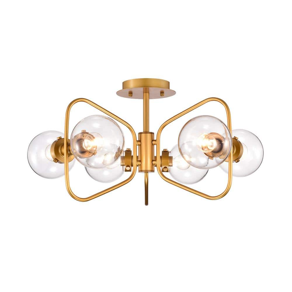 Jayda Matte Gold 6-Light Geometric Metal Frames Semi-Flush Mount