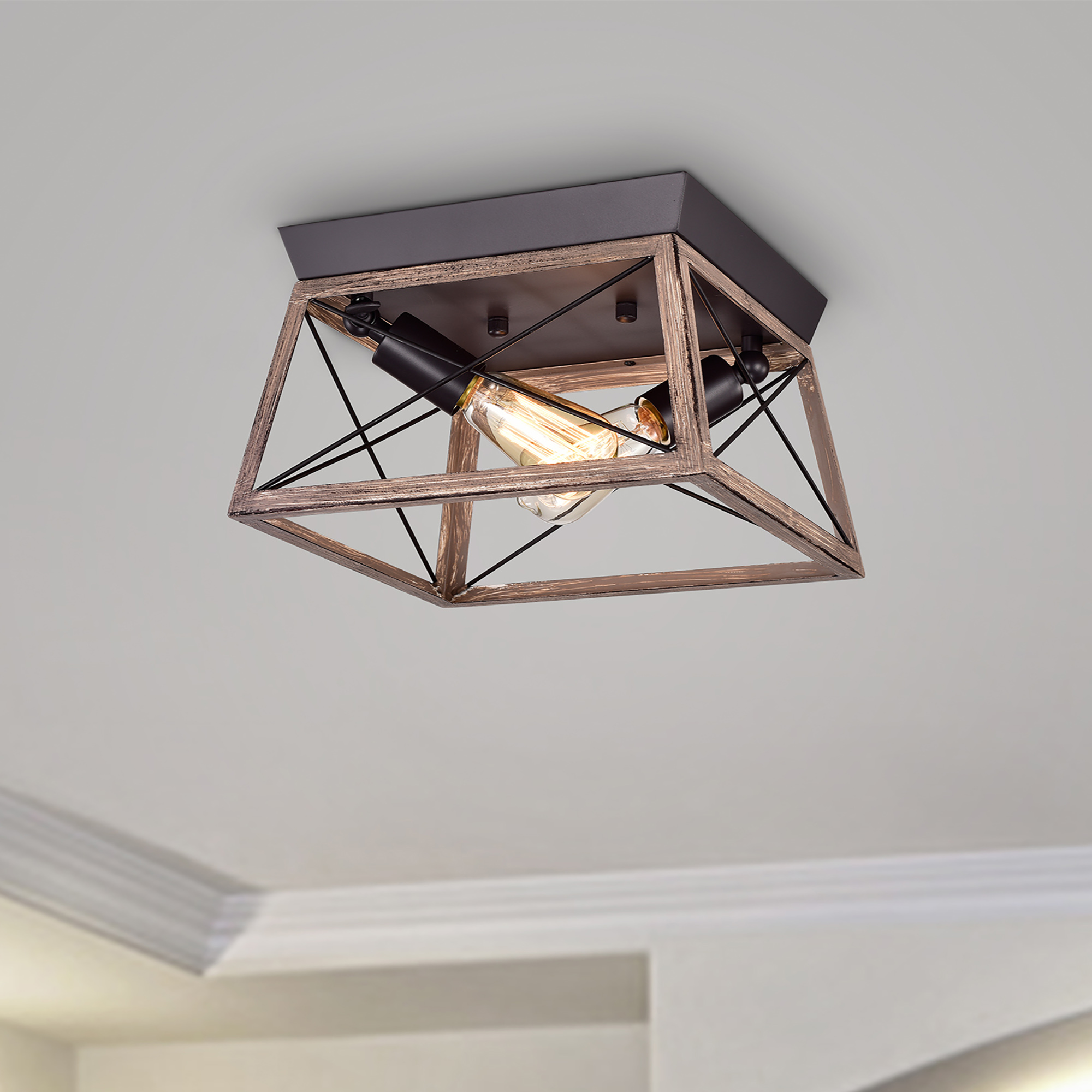 Podell Oil Rubbed Bronze 2-Light Open-Cage Metal Flush Mount