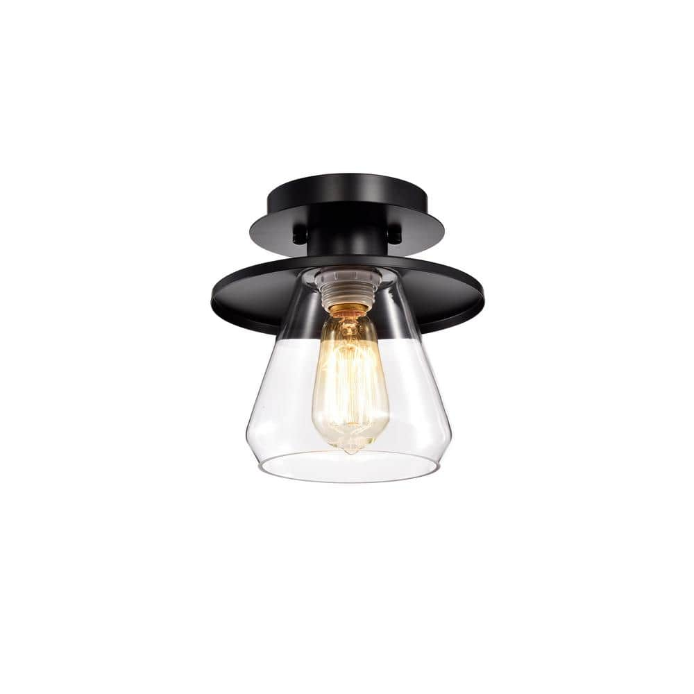 Tunney Matte Black 1-Light Clear Glass Shade Semi-Flush Mount