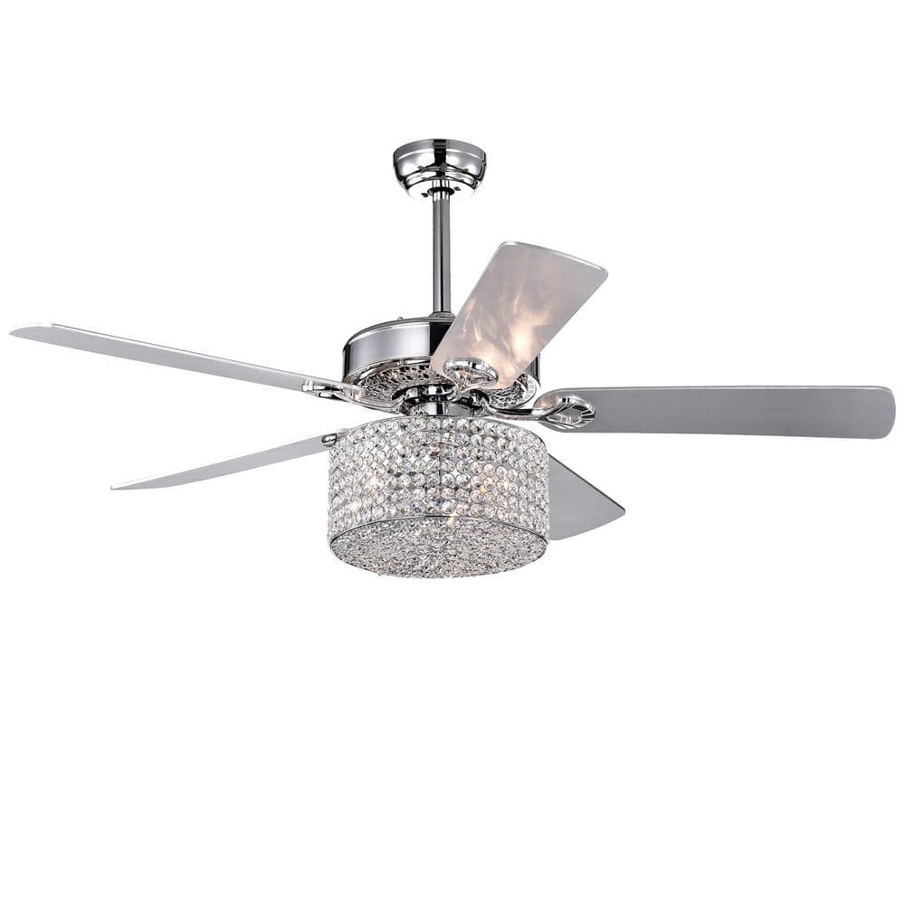 Indoor Chrome Finish Remote Controlled Ceiling Fan with Light Kit