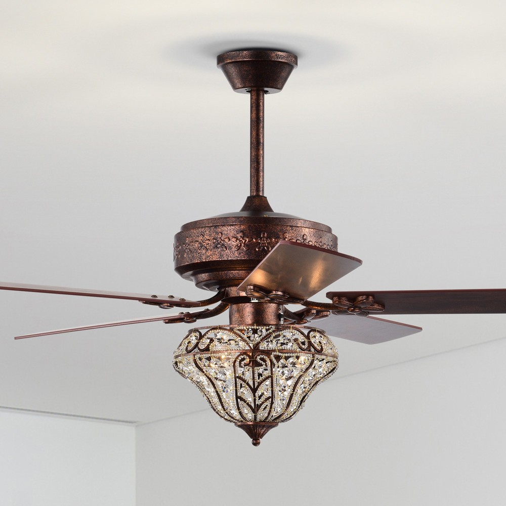 Luella 52 in. 3-Light Indoor Antique Copper Finish Ceiling Fan with Light Kit and Remote
