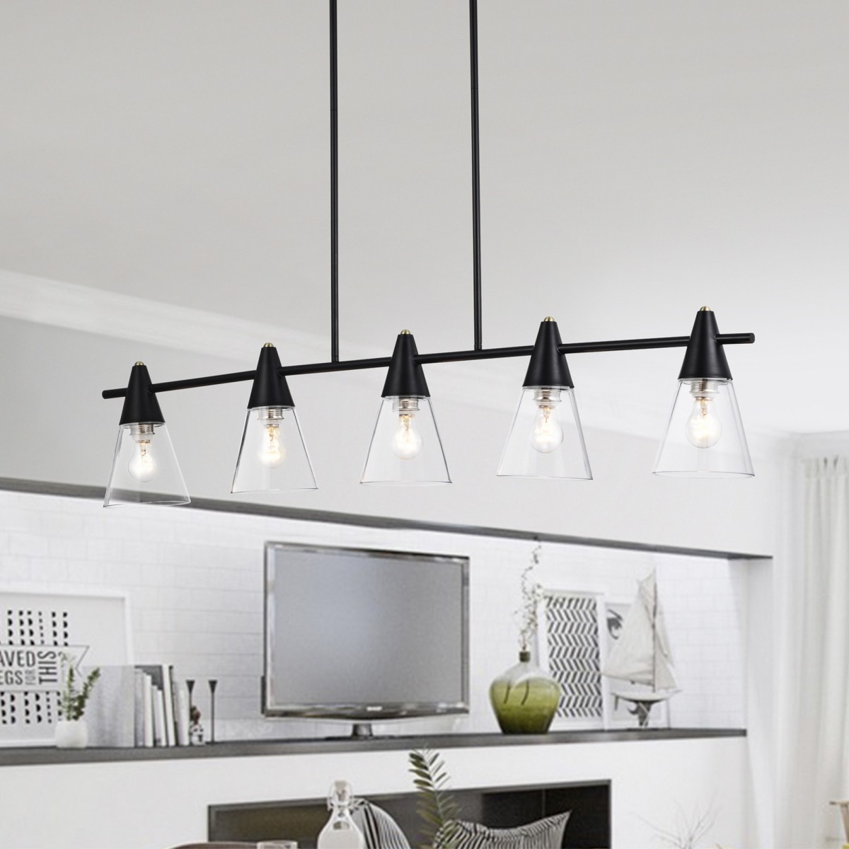 Mooncheeks 10 in. 5-light Indoor Matte Black Finish Chandelier with Light Kit