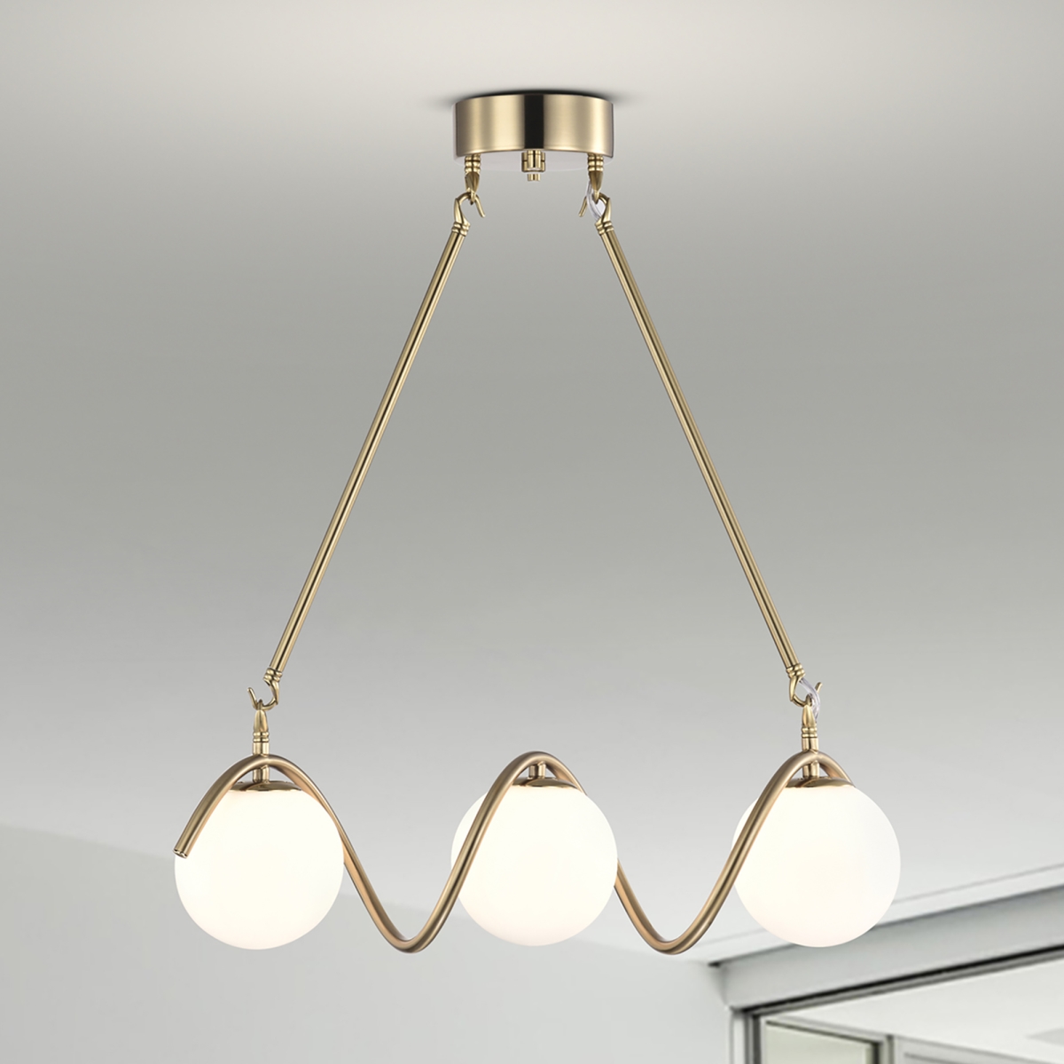 Willow 20 in. 3-Light Indoor Brass Finish Chandelier with Light Kit