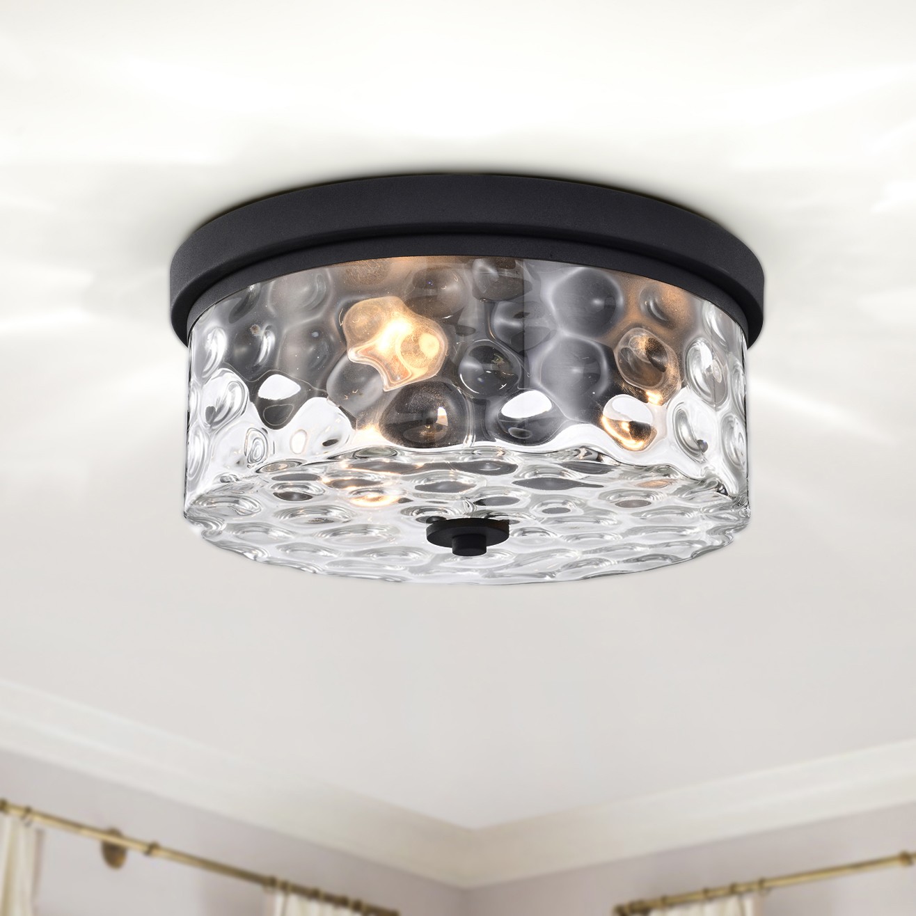 Moira 12 in. 2-Light Indoor Matte Black Finish Flush Mount with Light Kit