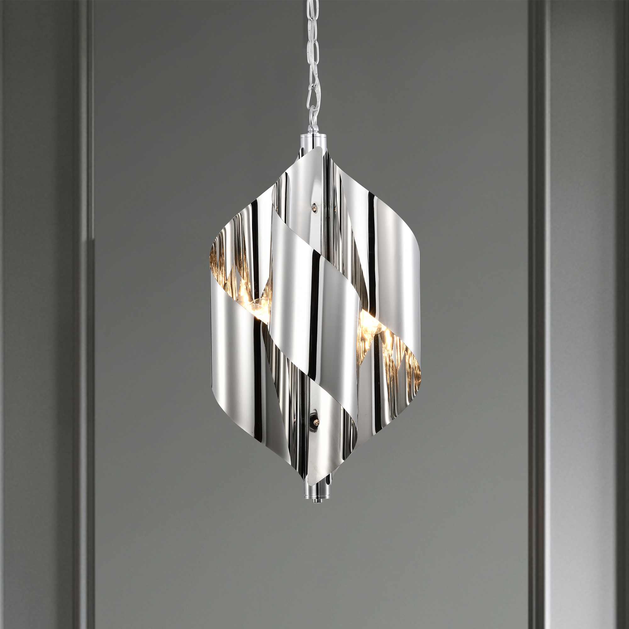 Ruzha 12 in. 4-Light Indoor Chrome and Silver Finish Pendant Light with Light Kit