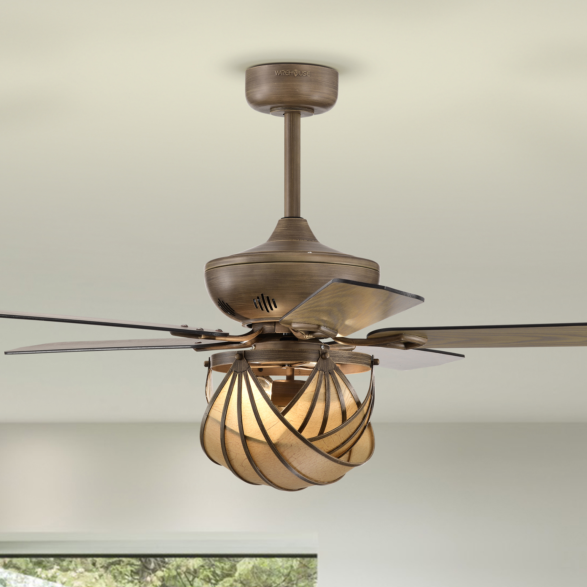 Parchman 52 in. 2-Light Indoor Faux Wood Grain Finish Ceiling Fan with Light Kit