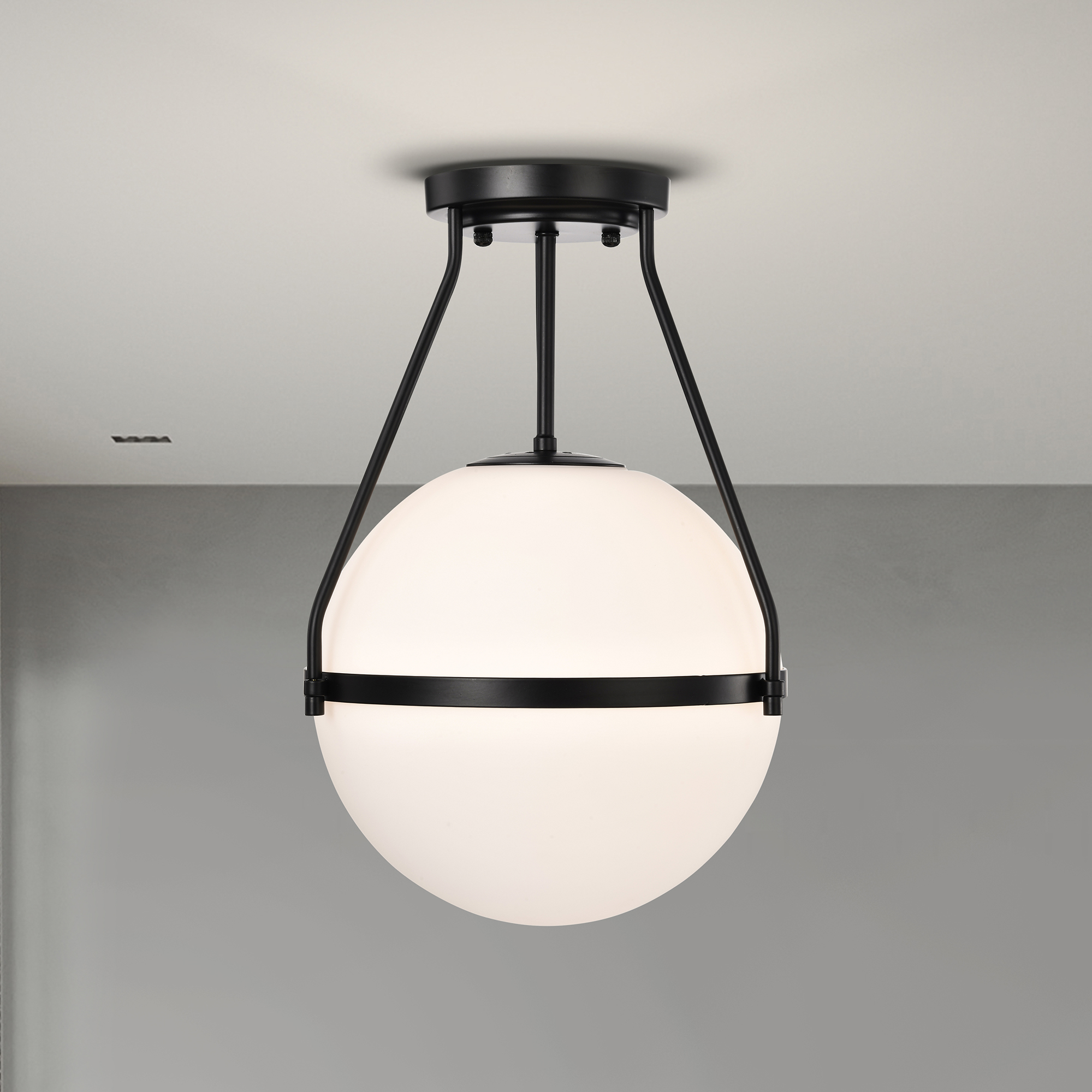 Lomique 11.2 in. 1-Light Indoor Matte Black Finish Semi-Flush Mount Ceiling Light with Light Kit