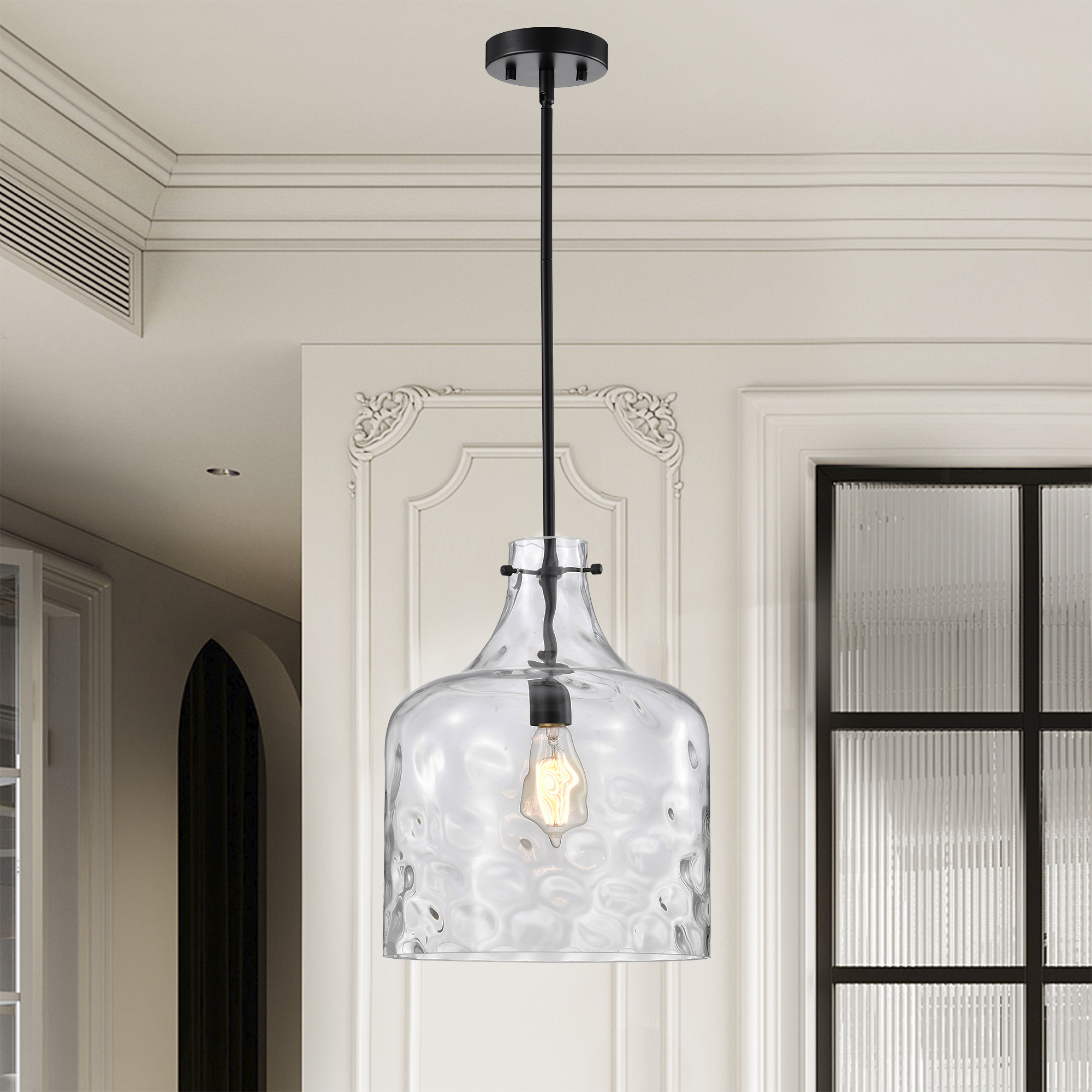 Daelan 12 in. 1-Light Indoor Matte Black Finish Pendant Light with Light Kit