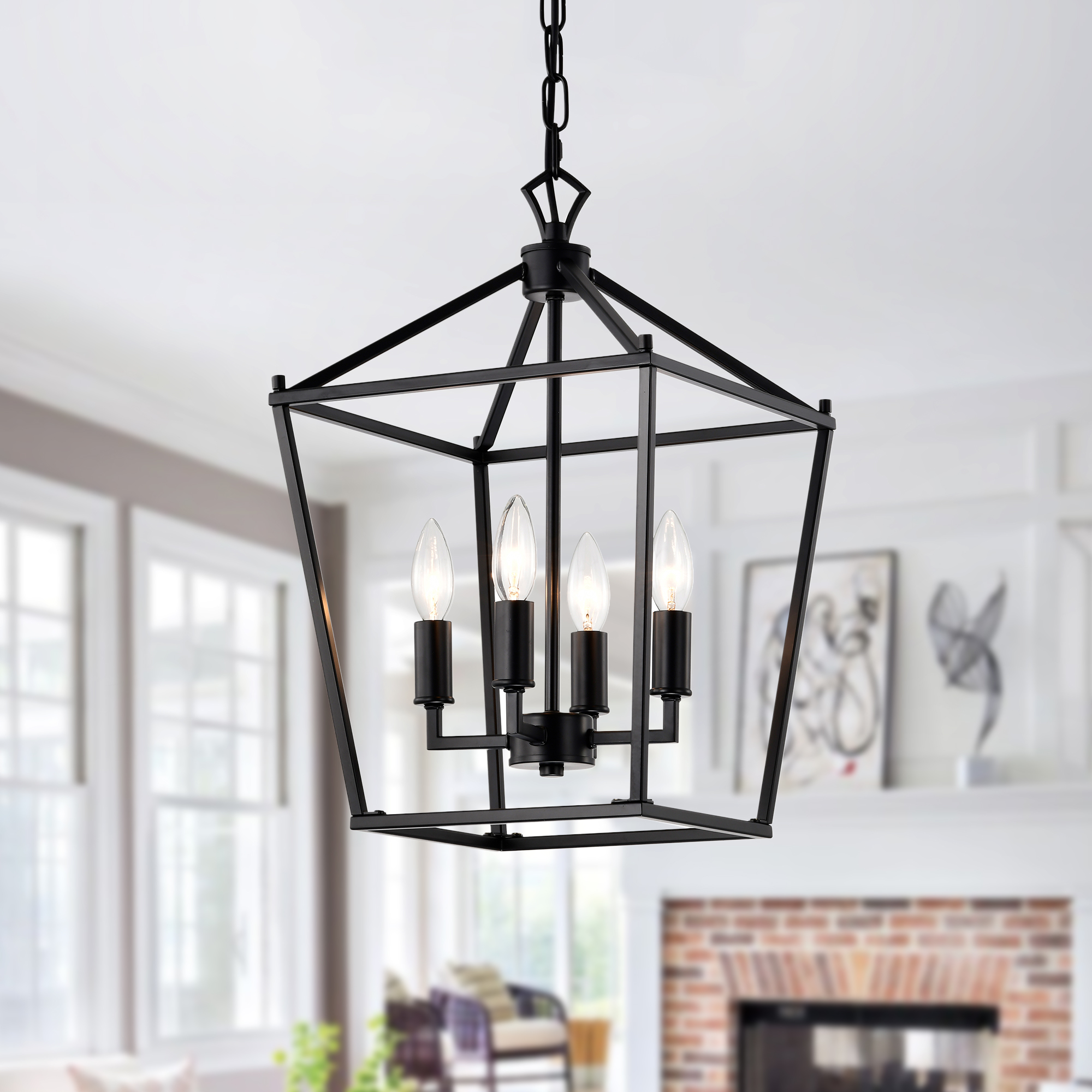 Buelex 12 in. 4-Light Indoor Matte Black Finish Chandelier with Light Kit