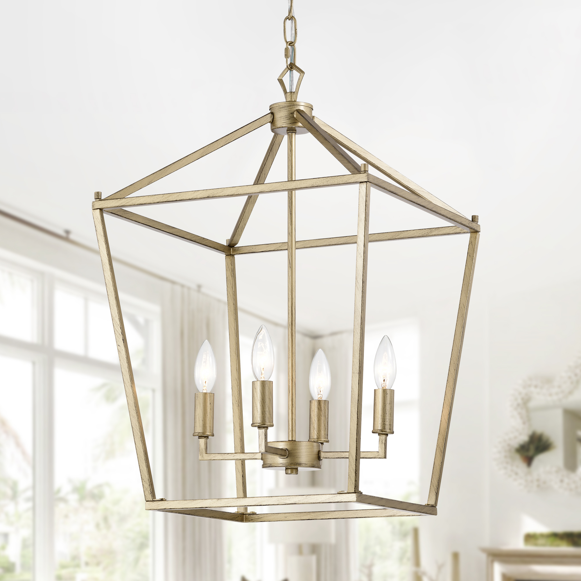 Buelex 16 in. 4-Light Indoor Satin Gold Finish Chandelier with Light Kit