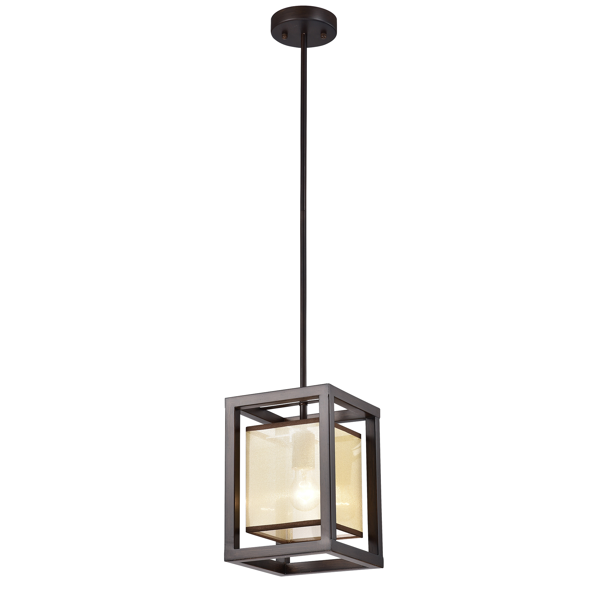 Sipafel Mini Faux Wood Grain 1-Light Metal Pendant with Fabric Inner Shade