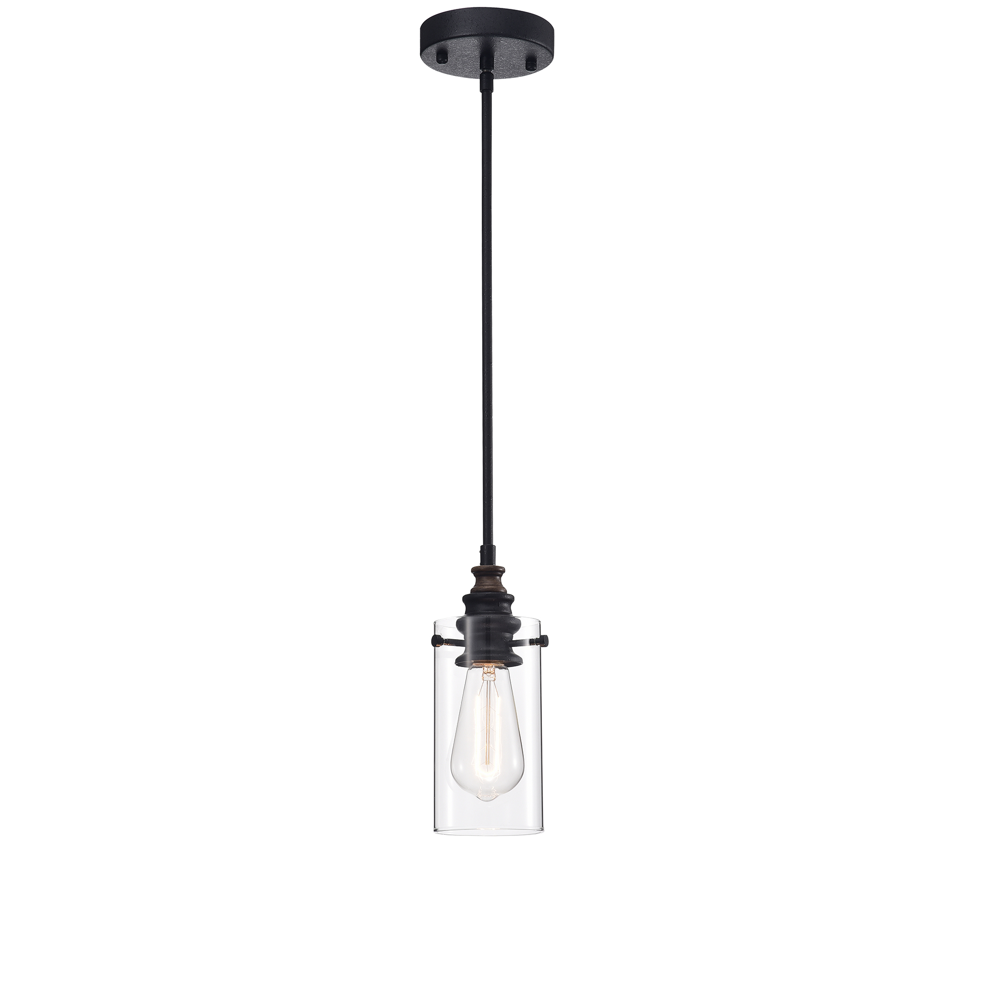 Tedosha 1-light Black Pendant Lamp with Glass Cylinder Shade (includes Edison Bulb)