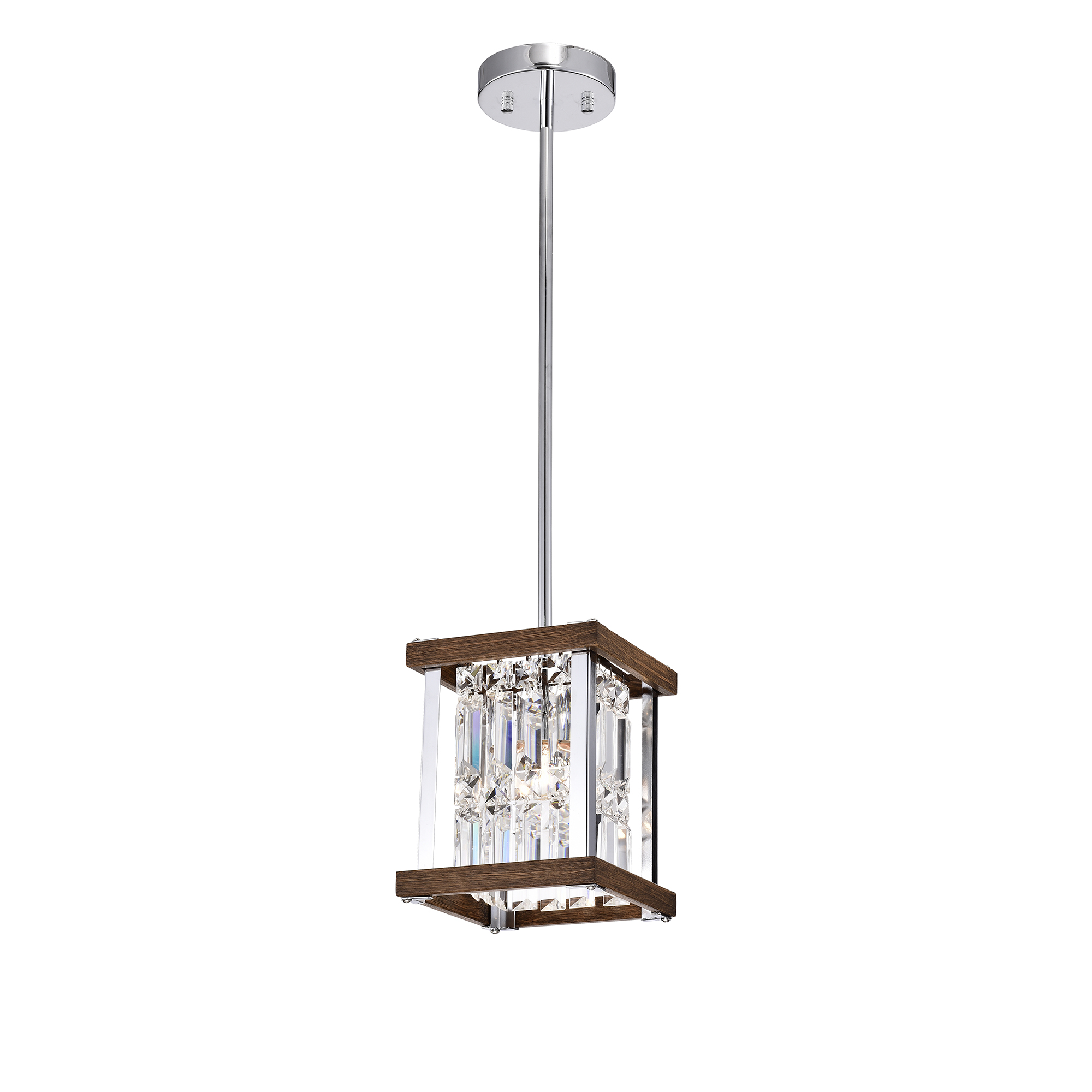 Laius Imitation Wood Grain/Chrome 1-light Pendant with Crystals