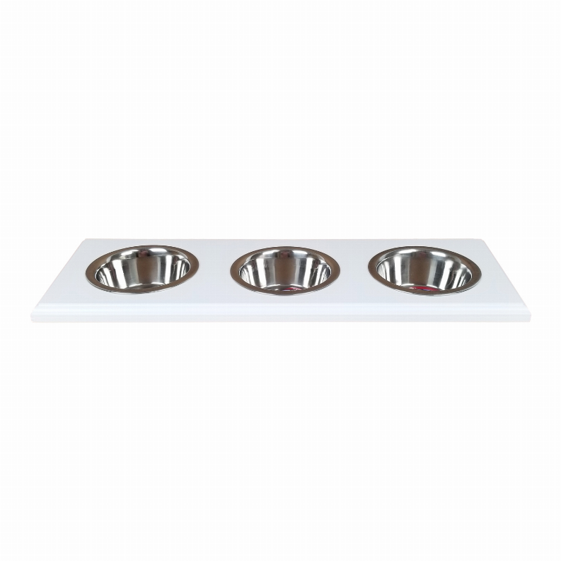 Champion Bowl Pet Food Holder - Three BowlsHalf PintWhite Enamel