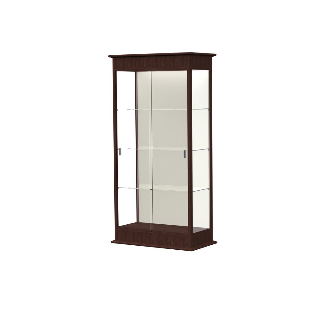 Varsity  36"W x 77"H x 18"D  Lighted Floor Case, Sliding Doors, Plaque Back, Espresso Finish