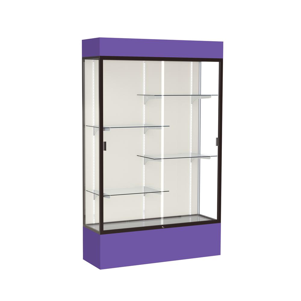 Spirit  48"W x 80"H x 16"D  Lighted Floor Case, Plaque Back, Dk. Bronze Finish, Purple Base and Top