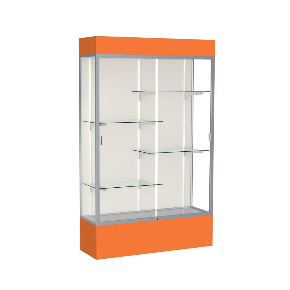 Spirit  48"W x 80"H x 16"D  Lighted Floor Case, Plaque Back, Satin Finish, Orange Base and Top