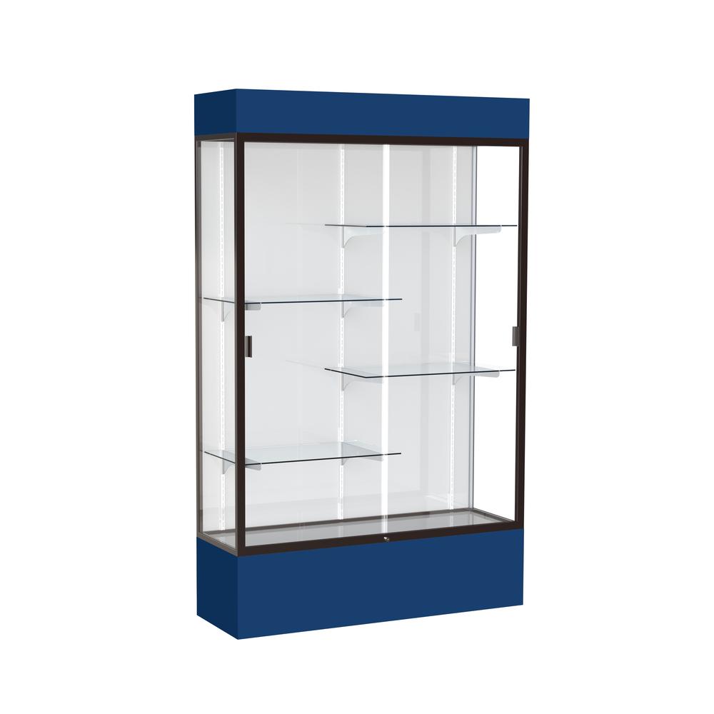 Spirit  48"W x 80"H x 16"D  Lighted Floor Case, White Back, Dk. Bronze Finish, Navy Base and Top