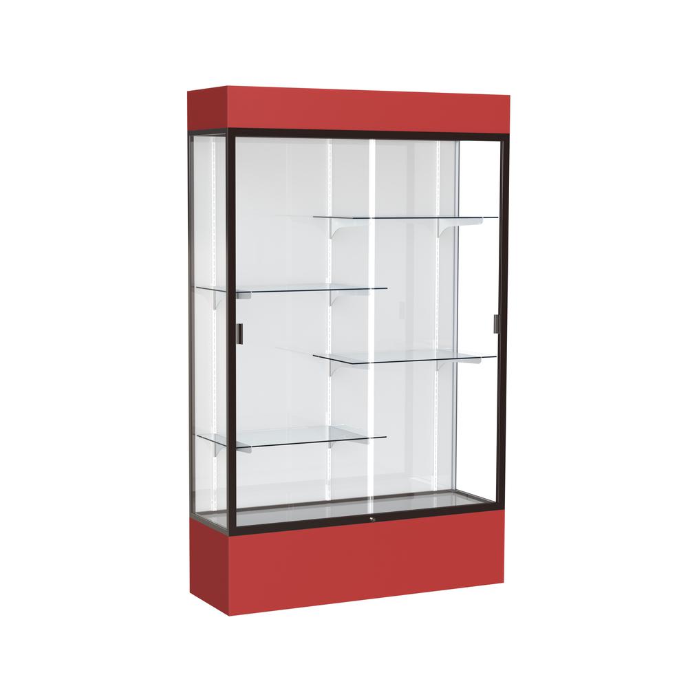 Spirit  48"W x 80"H x 16"D  Lighted Floor Case, White Back, Dk. Bronze Finish, Red Base and Top