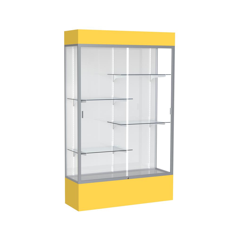 Spirit  48"W x 80"H x 16"D  Lighted Floor Case, White Back, Satin Finish, Goldenrod Base and Top