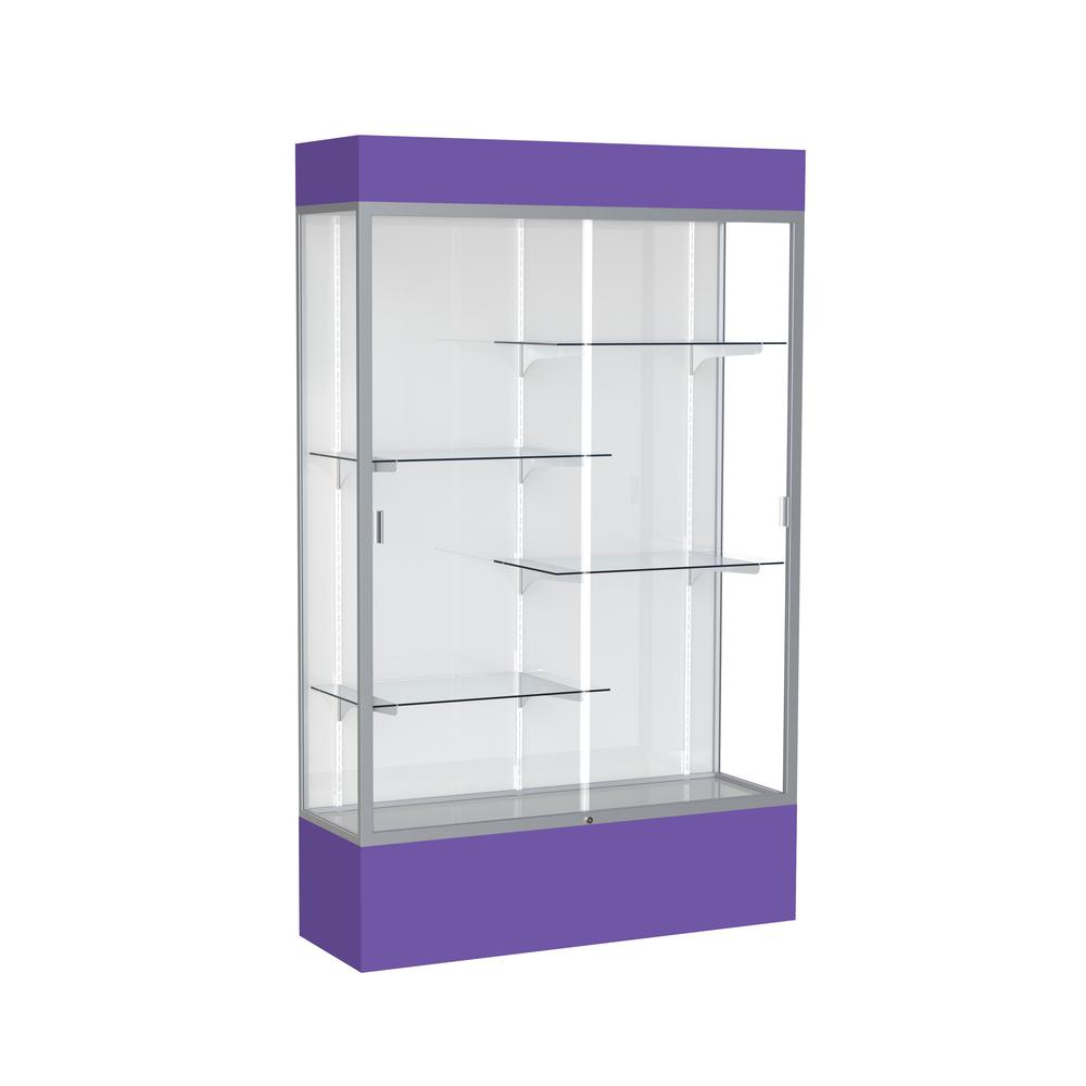 Spirit  48"W x 80"H x 16"D  Lighted Floor Case, White Back, Satin Finish, Purple Base and Top