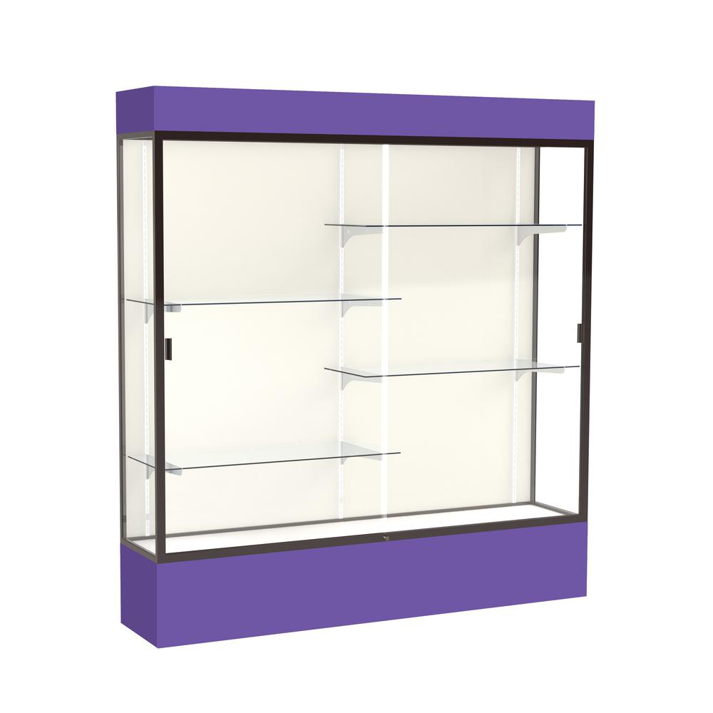 Spirit  72"W x 80"H x 16"D  Lighted Floor Case, Plaque Back, Dk. Bronze Finish, Purple Base and Top