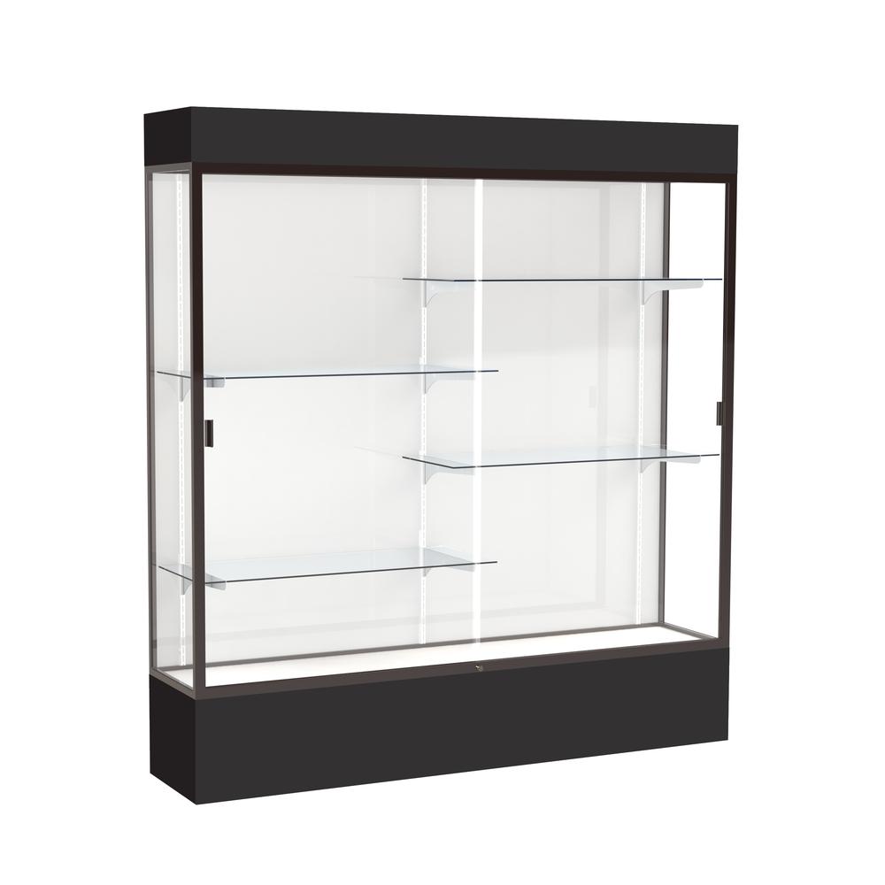 Spirit  72"W x 80"H x 16"D  Lighted Floor Case, White Back, Dk. Bronze Finish, Black Base and Top