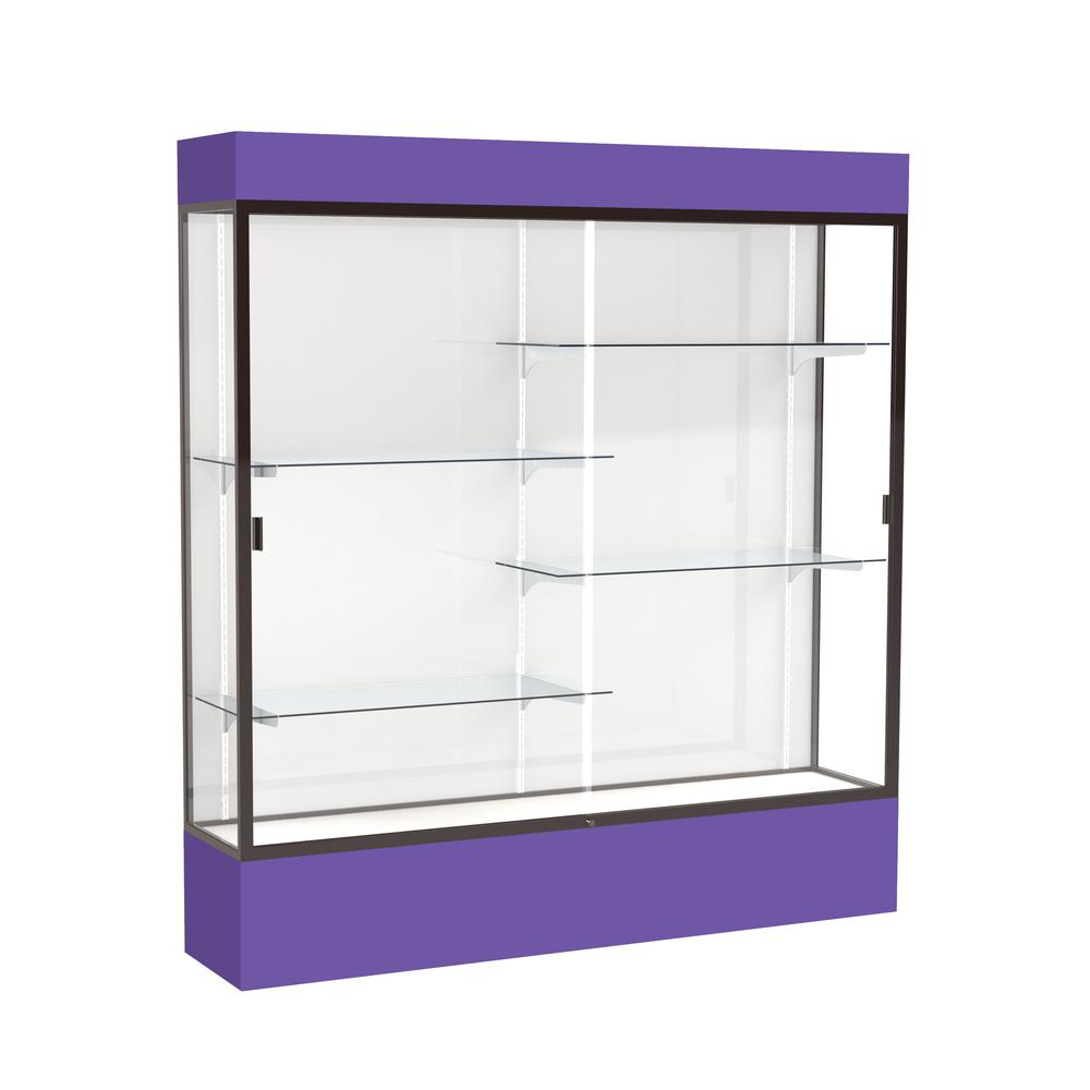 Spirit  72"W x 80"H x 16"D  Lighted Floor Case, White Back, Dk. Bronze Finish, Purple Base and Top