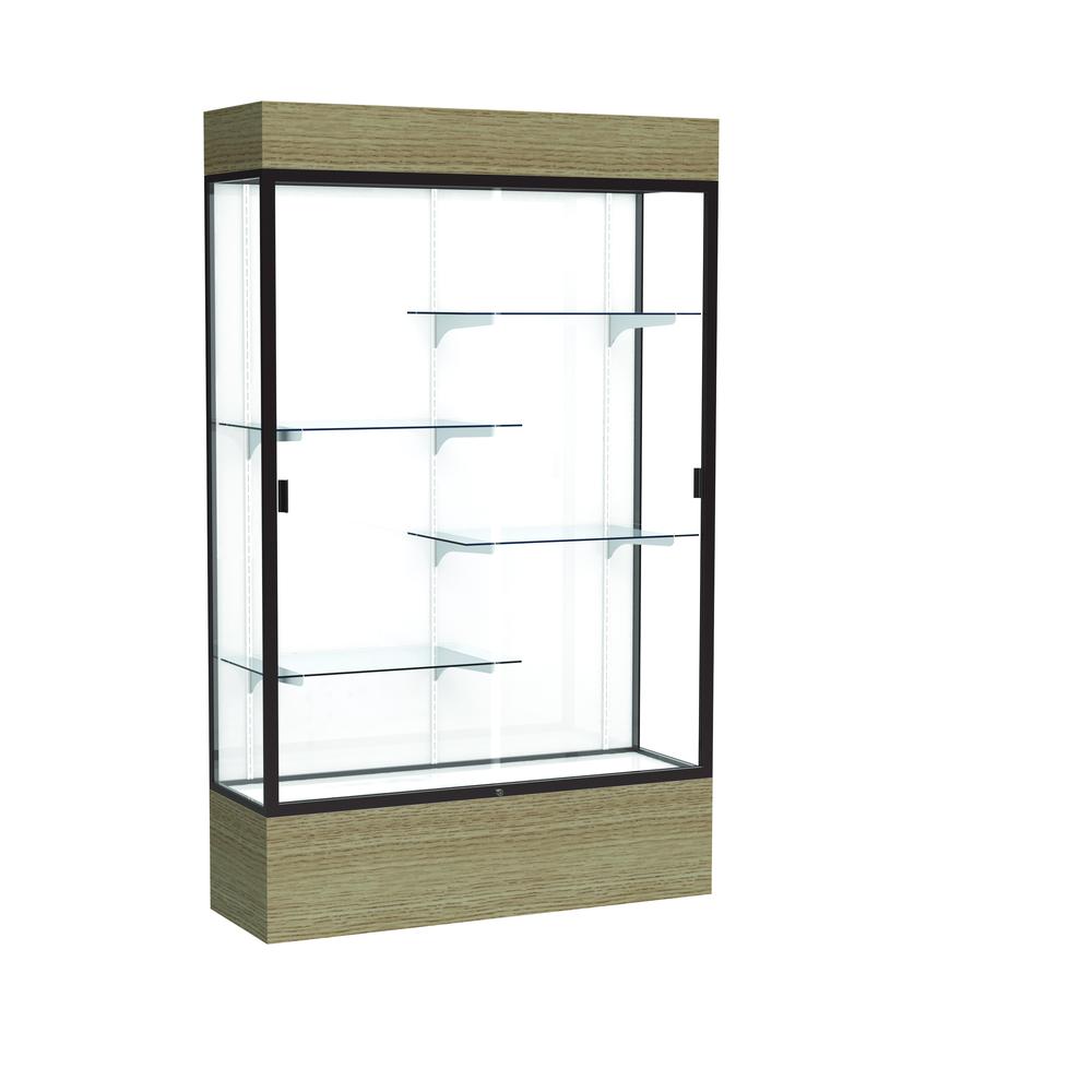 Reliant   48"W x 80"H x 16"D  Lighted Floor Case, White Back, Dk. Bronze Finish,  Driftwood Base