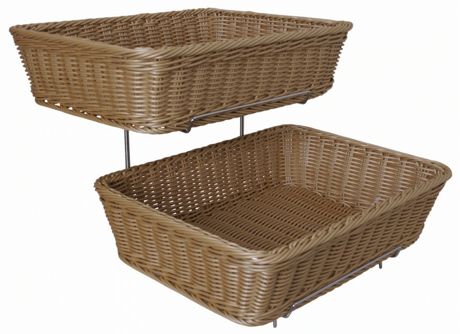 Two Tier Storage Stand w/Washable Wicker Baskets