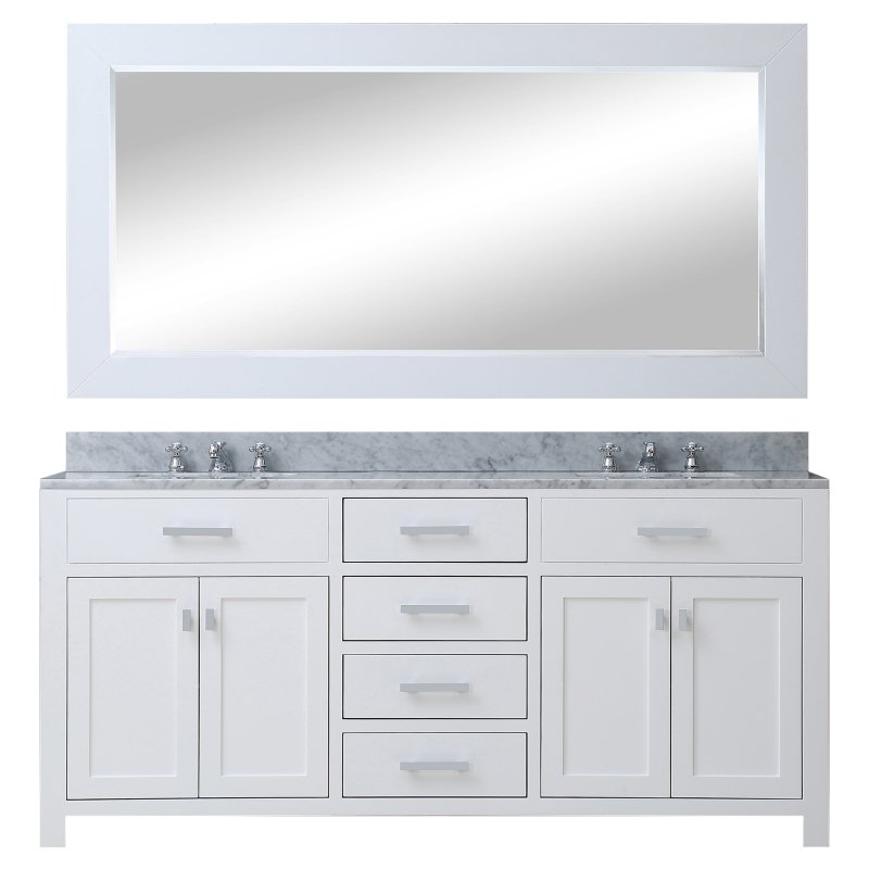 Madison 60W 60" Solid White Double Sink Bathroom Vanity From The Madison Collection, Pure White