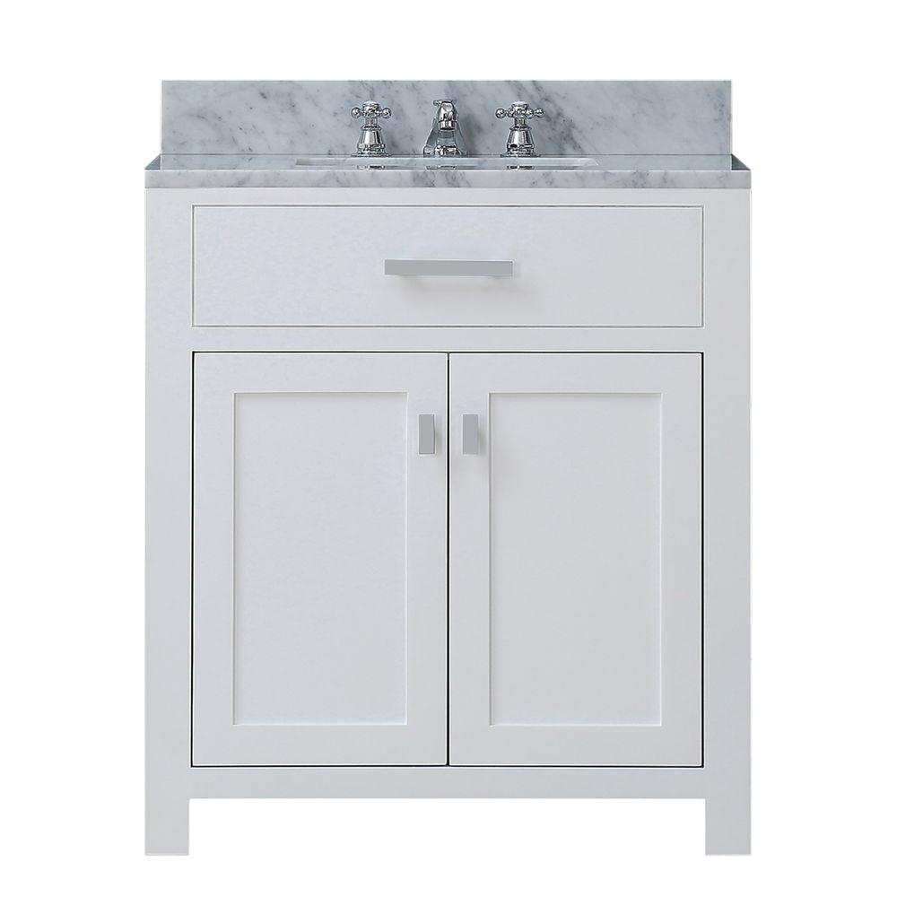 30 Inch Pure White Single Sink Bathroom Vanity With Faucet From The Madison Collection