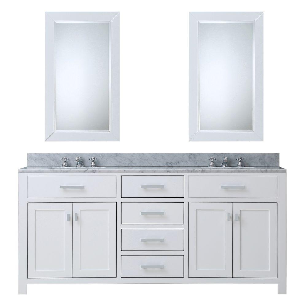 60 Inch Pure White Double Sink Bathroom Vanity With 2 Matching Framed Mirrors And Faucets From The Madison Collection