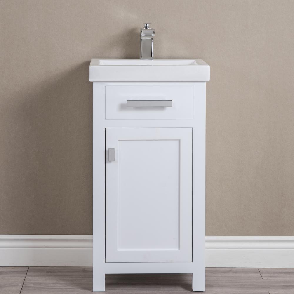 18 Inch Pure White MDF Single Bowl Ceramics Top Vanity With Single Door From The MIA Collection