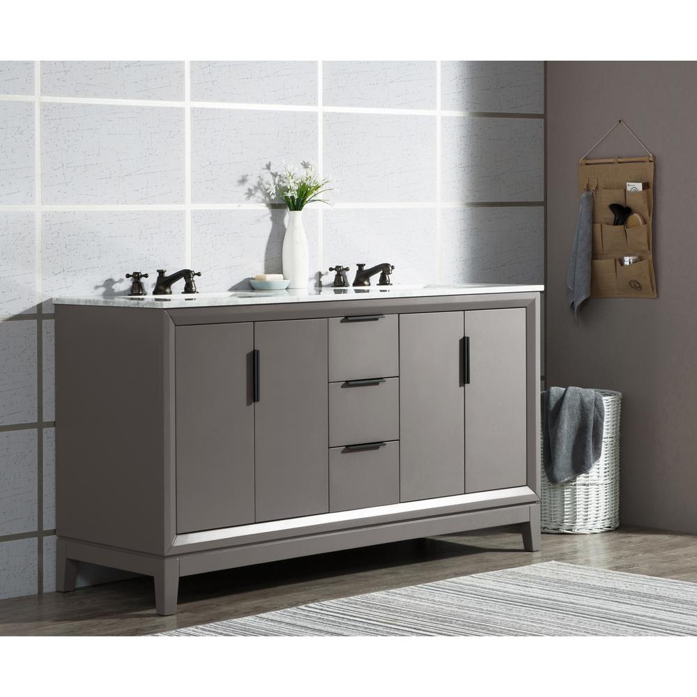 Elizabeth 60-Inch Double Sink Carrara White Marble Vanity In Cashmere Grey