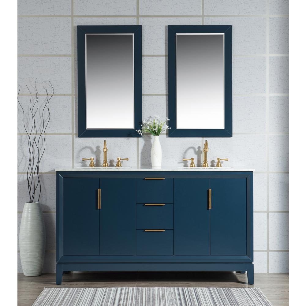 Elizabeth 60-Inch Double Sink Carrara White Marble Vanity In Monarch Blue