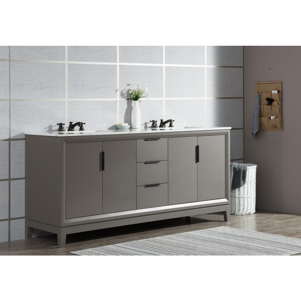 Elizabeth 72-Inch Double Sink Carrara White Marble Vanity In Cashmere Grey