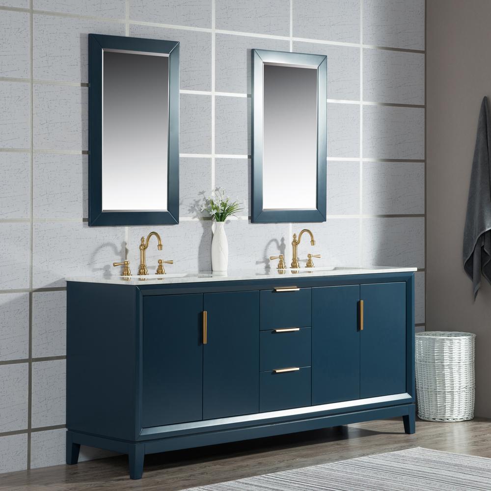 Elizabeth 72-Inch Double Sink Carrara White Marble Vanity In Monarch Blue