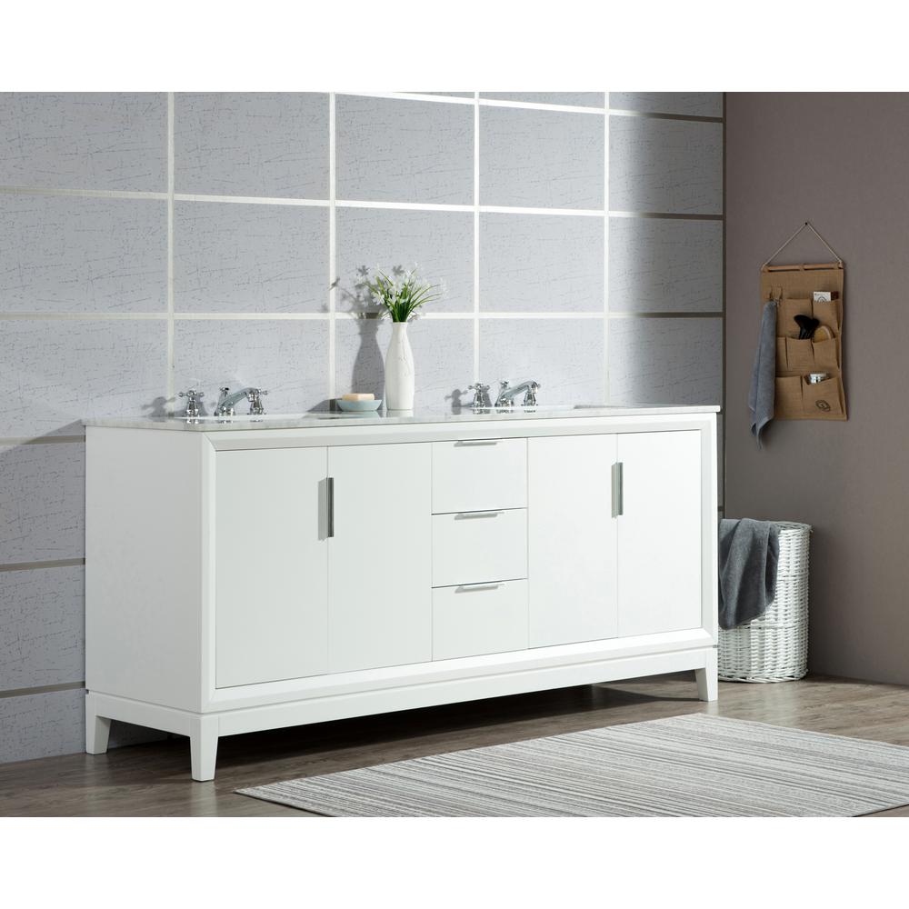 Elizabeth 72-Inch Double Sink Carrara White Marble Vanity In Pure White