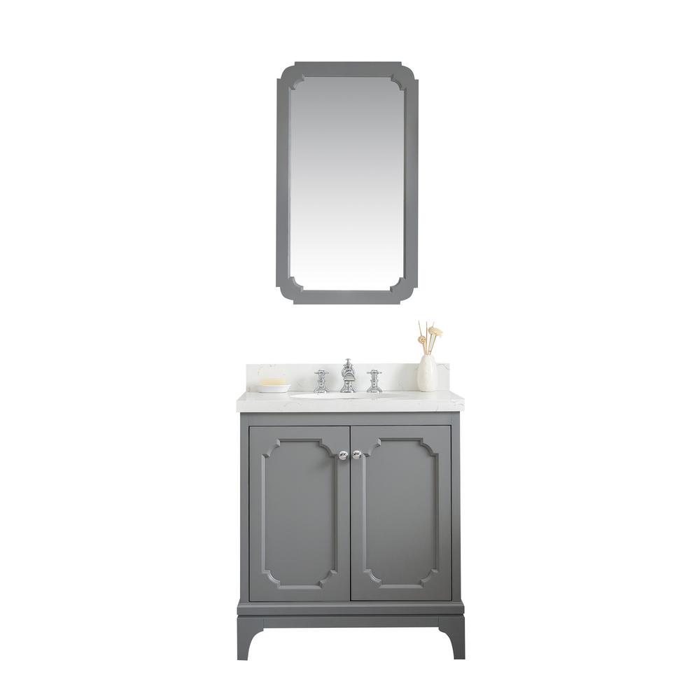 Queen 30-Inch Single Sink Quartz Carrara Vanity In Cashmere Grey With F2-0013-01-FX Lavatory Faucet(s)