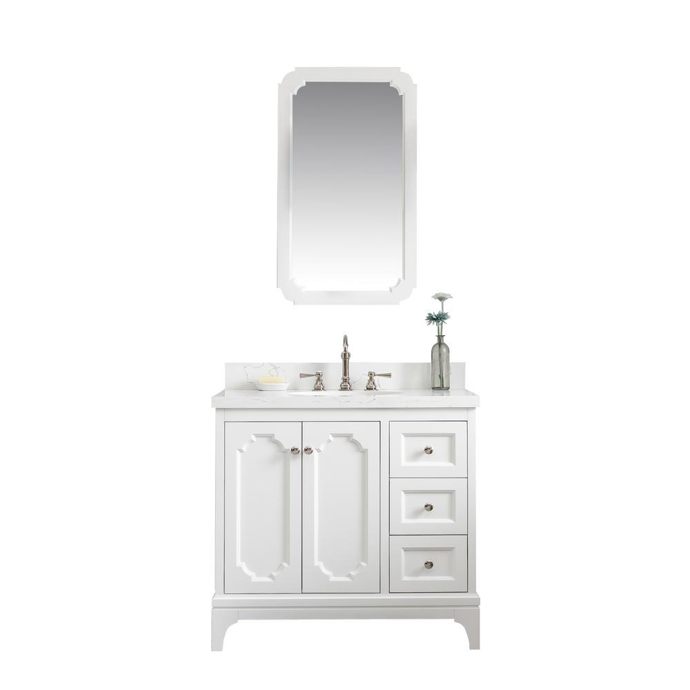 Queen 36-Inch Single Sink Quartz Carrara Vanity In Pure White With F2-0012-05-TL Lavatory Faucet(s)
