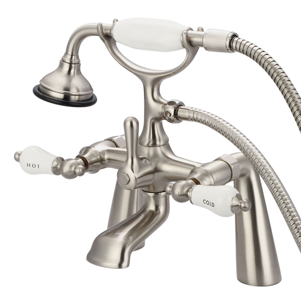 7" Spread Deck Mount Tub Faucet With Handheld Shower , Brushed Nickel