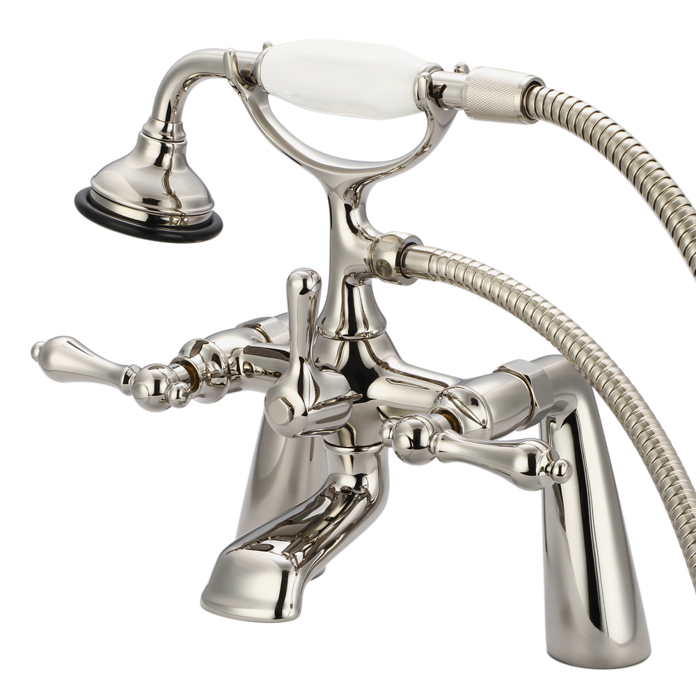 7" Spread Deck Mount Tub Faucet With Handheld Shower, Polished Nickel PVD Finish