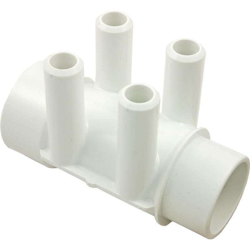 Manifold, PVC, Waterway, 1-1/2"S x 1-1/2"Spg x (4) 3/4"SB Ports