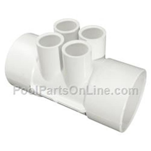 Manifold, PVC, Waterway, 2"S x 2"S x (4) 1/2"S Ports