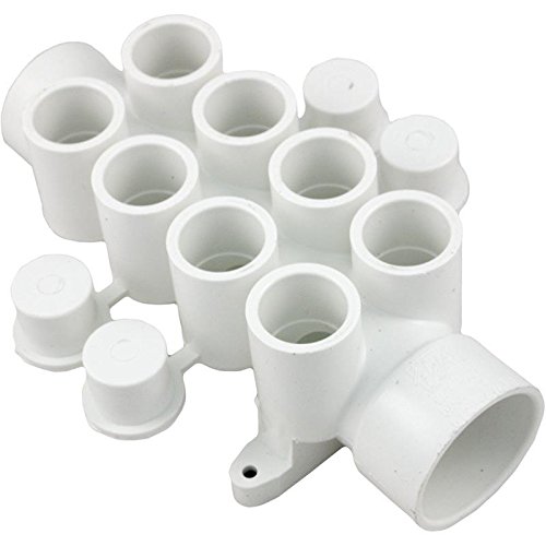 Manifold, PVC, Waterway, 1-1/2"S x 1-1/2"Spg x (8) 3/4"S Ports w/ 4 Plugs