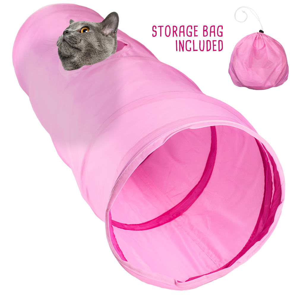 36" Pink Krinkle Cat Tunnel with Peek Hole and Storage Bag