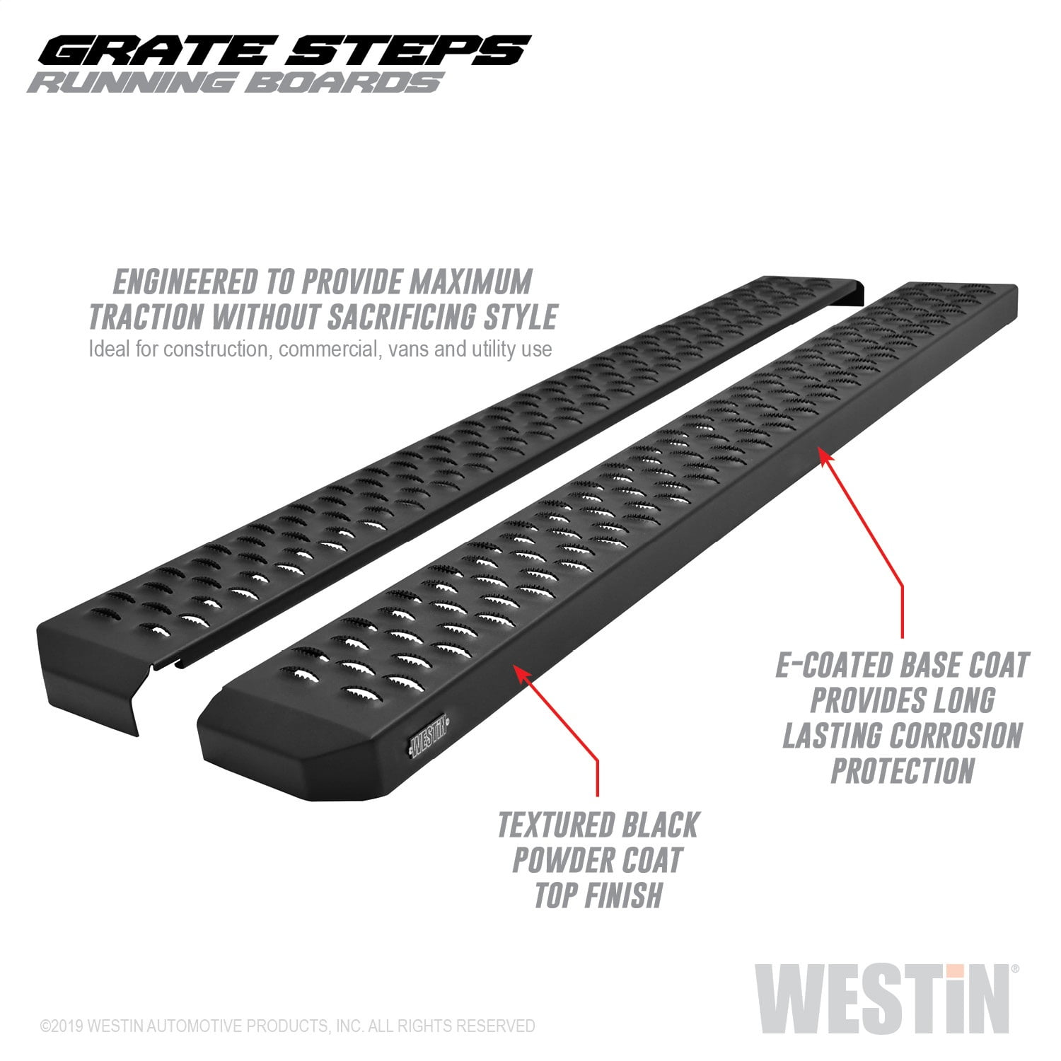 TEXTURED BLACK RUNNING BOARDS 54 INCHES TEXTURED BLACK GRATE STEPS RUNNING BOARD (BRKT SOLD SEP)