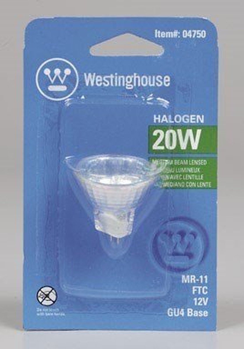 20W MR11 Halogen Low Voltage Narrow Flood Clear Lens GU4 Base, 12 Volt, Card